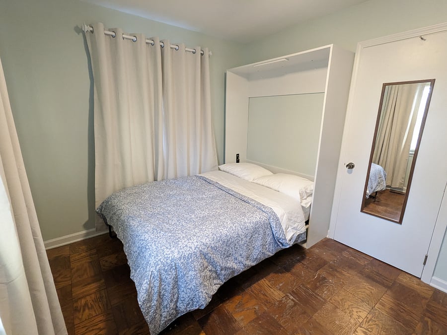 Full size Murphy bed in the open position