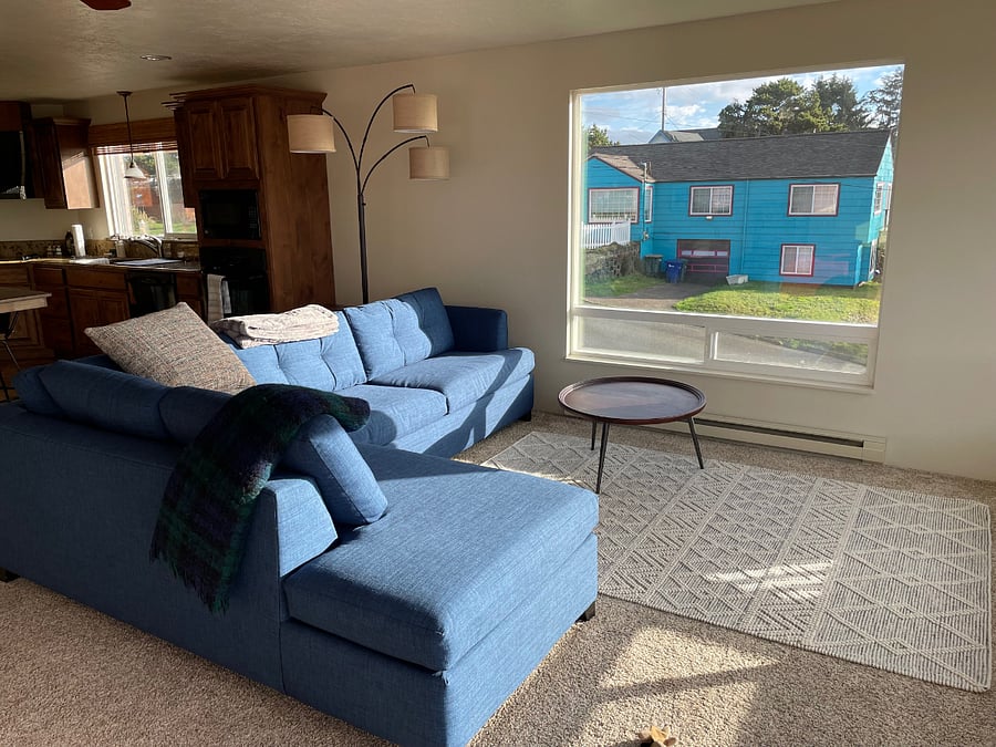 living room has pull out couch with queen mattress