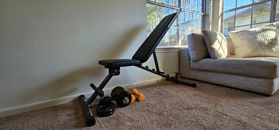 workout bench and weights