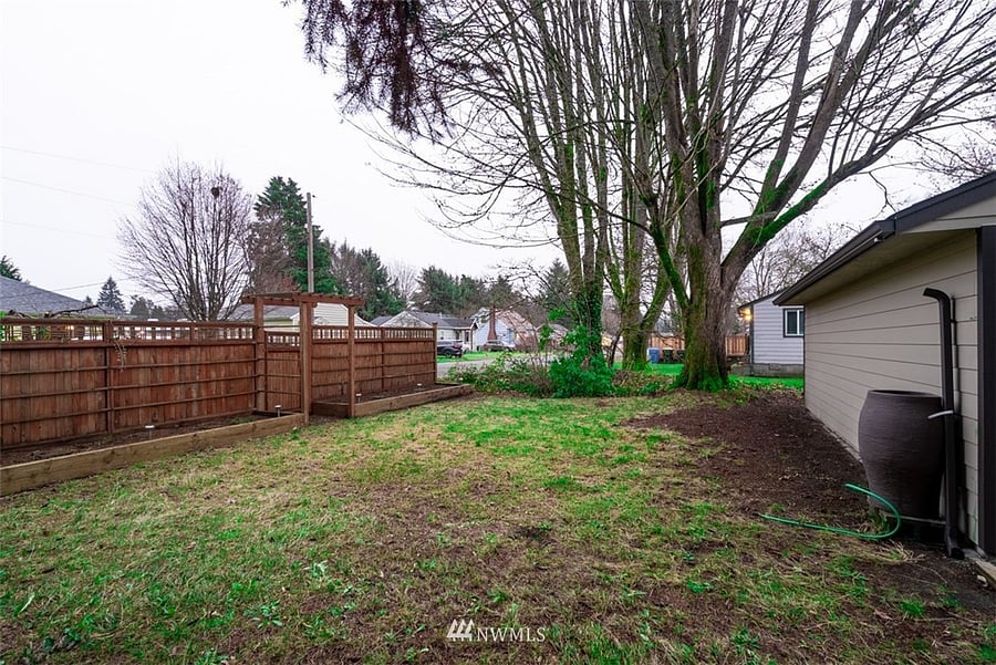 Backyard with garden beds