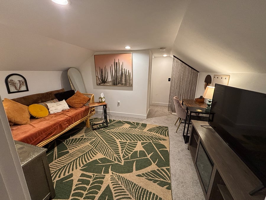 Your daybed sofa, computer desk, smart television, full body mirror