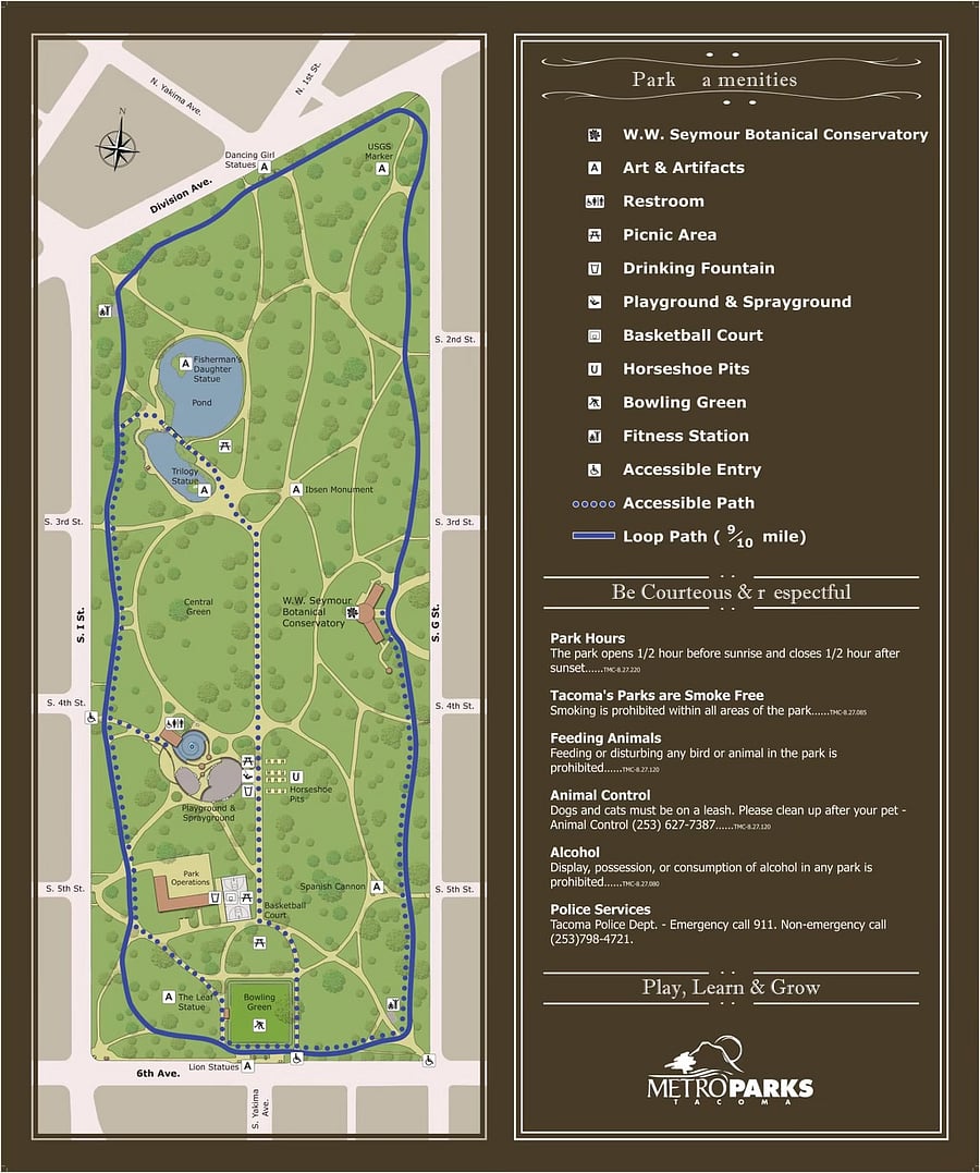 Map of Wright Park, Tacoma's largest downtown park!