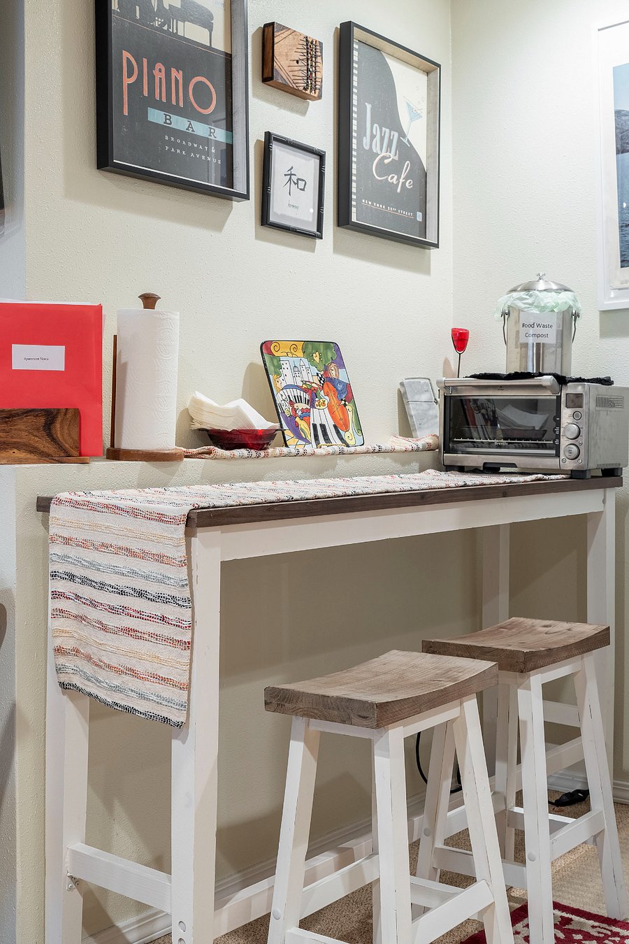 Great room - Side table, seating, toaster-oven