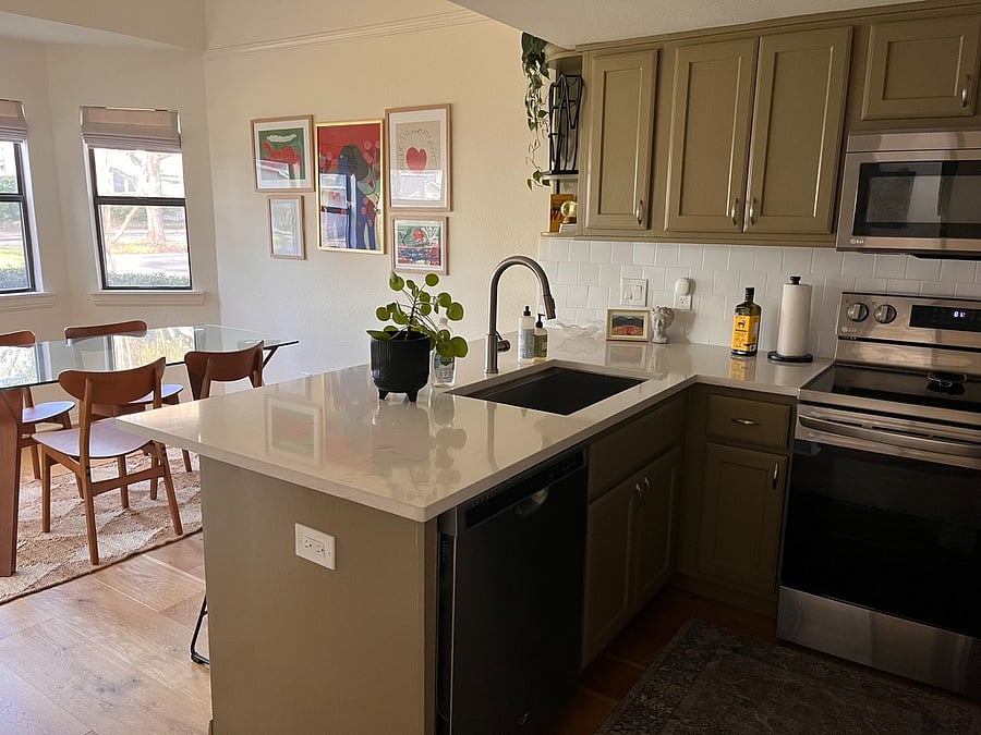 Kitchen view into dining room