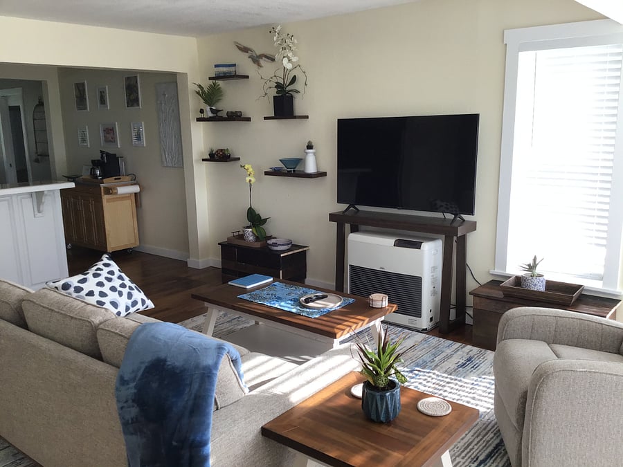 Comfortable new furniture with large screen TV