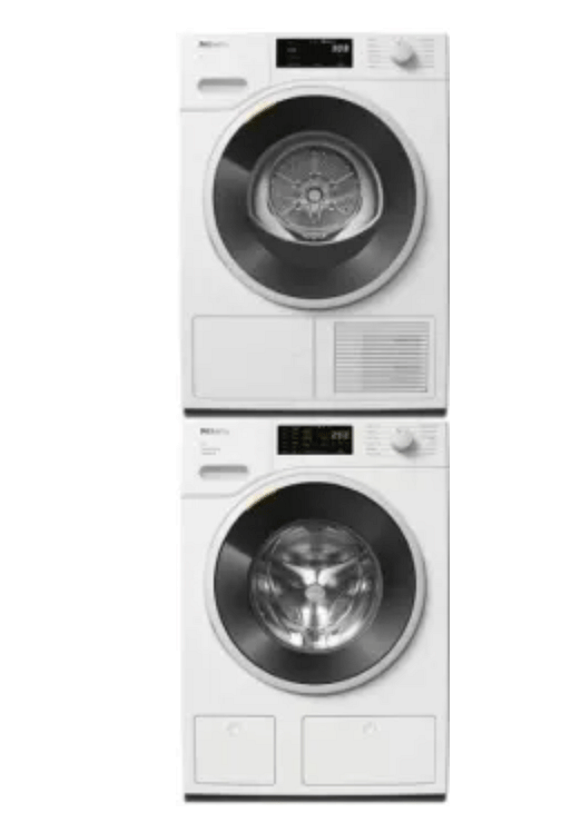 Miele Front Loader Stackable. Located in the bathroom