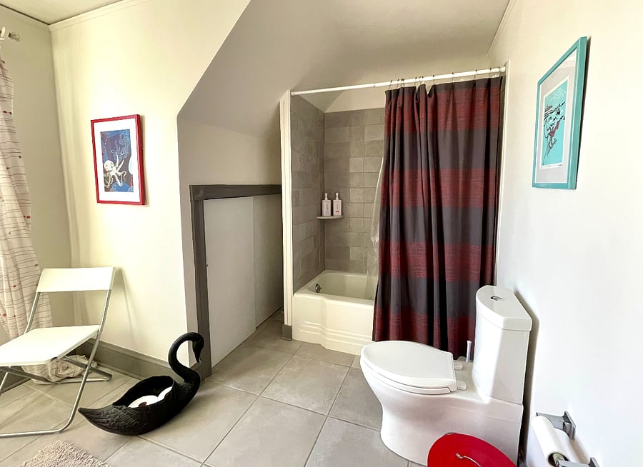spacious bath has extra storage space....