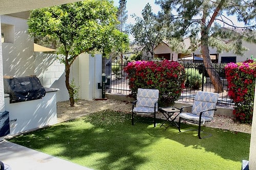 Backyard with gas grill