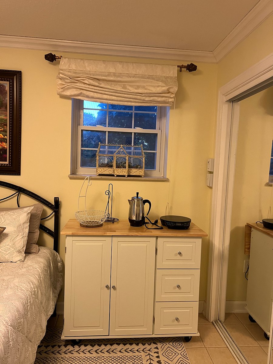 Meal prep cabinet with induction plate and electric coffee pot