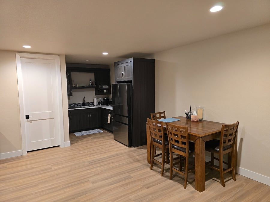 Dining Area and Kitchenette with full size fridge and ice maker