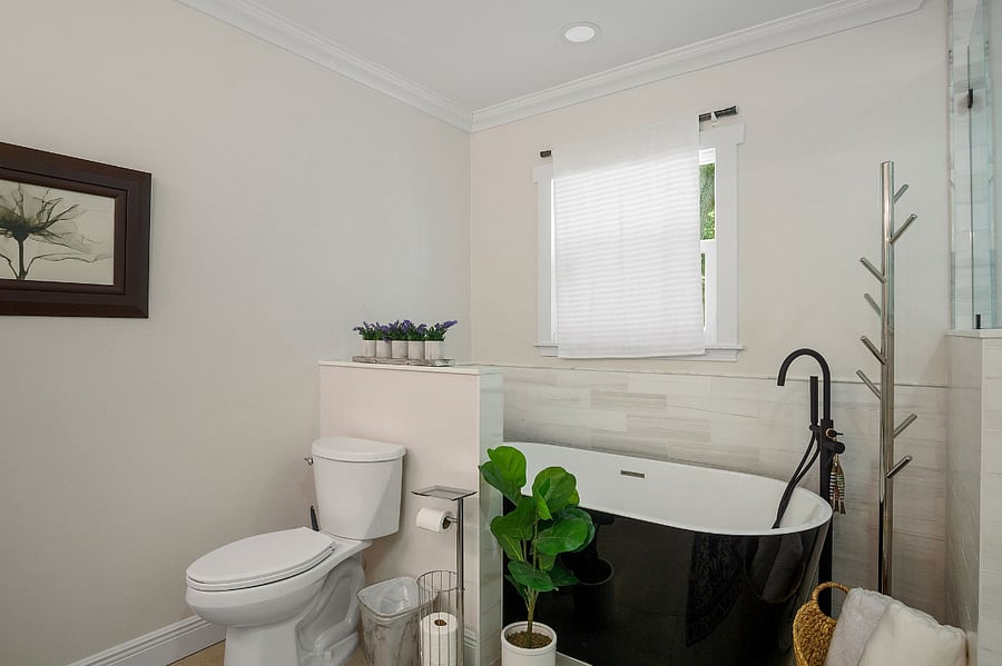 Primary bathroom with large soaking tub. 