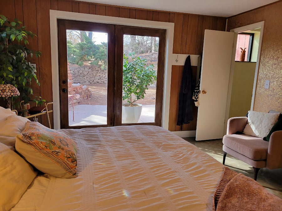 View to the private patio from the bedroom.