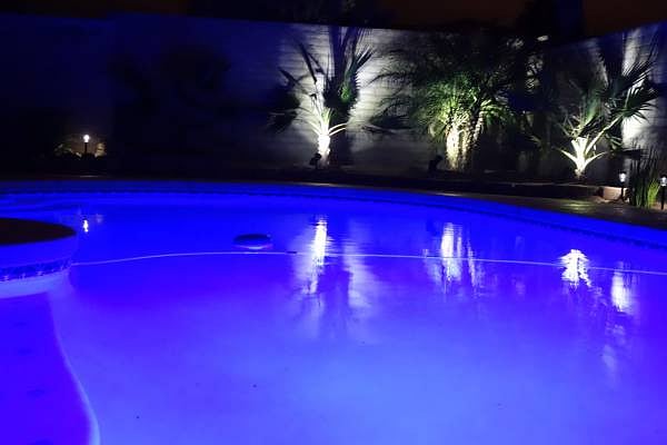 Pool LED lights at night