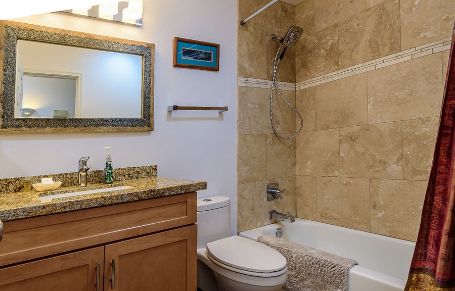 guest bathroom with tub and shower