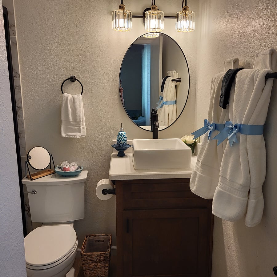 Main bathroom has a beautiful walk in shower.