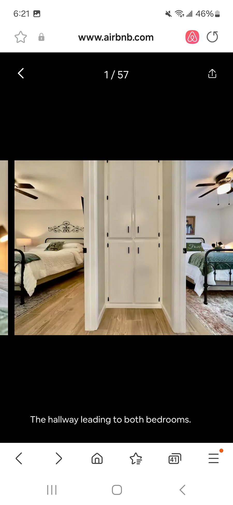 Hallway view of both bedrooms.