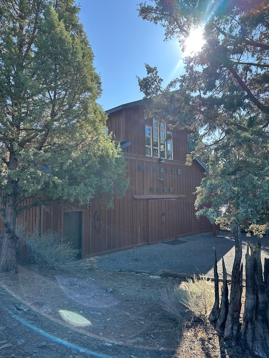 Back of the Miracle barn with small door and stairway inside that leads to the apartment. Parking is located in the gravel area.