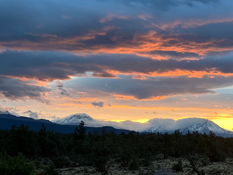 Sunset over the 3Sisters, which can be viewed from the property