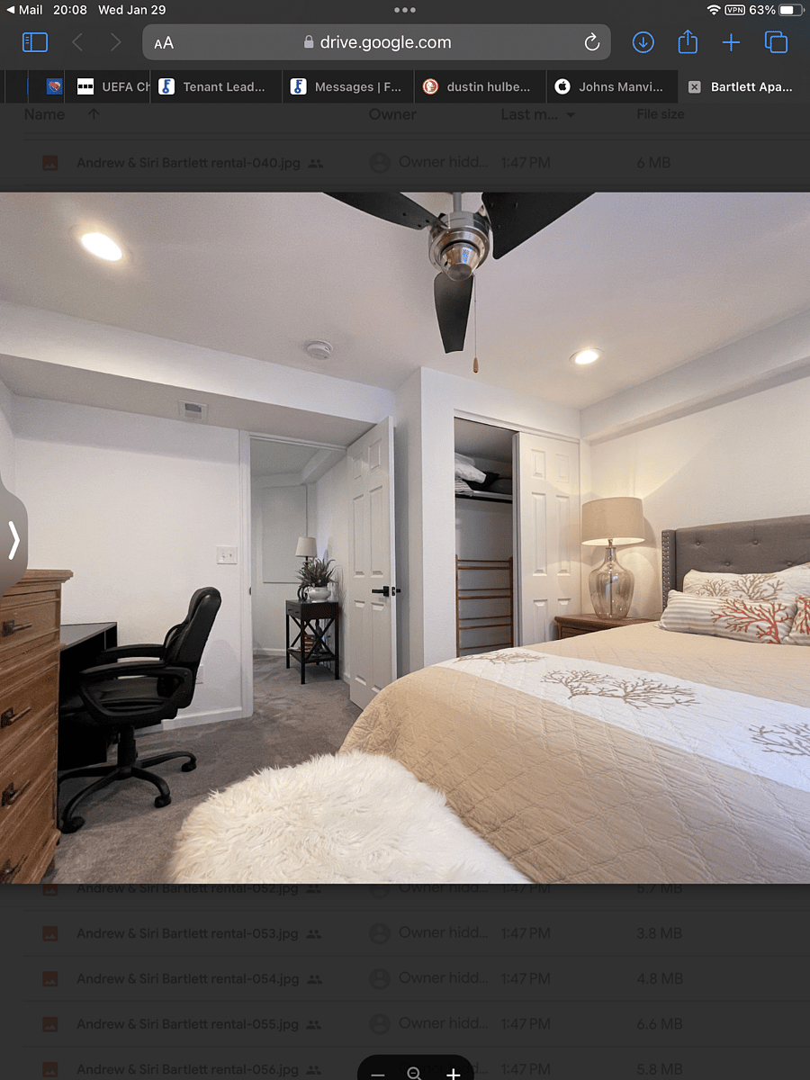 Queen bedroom with new 55inch Smart TV