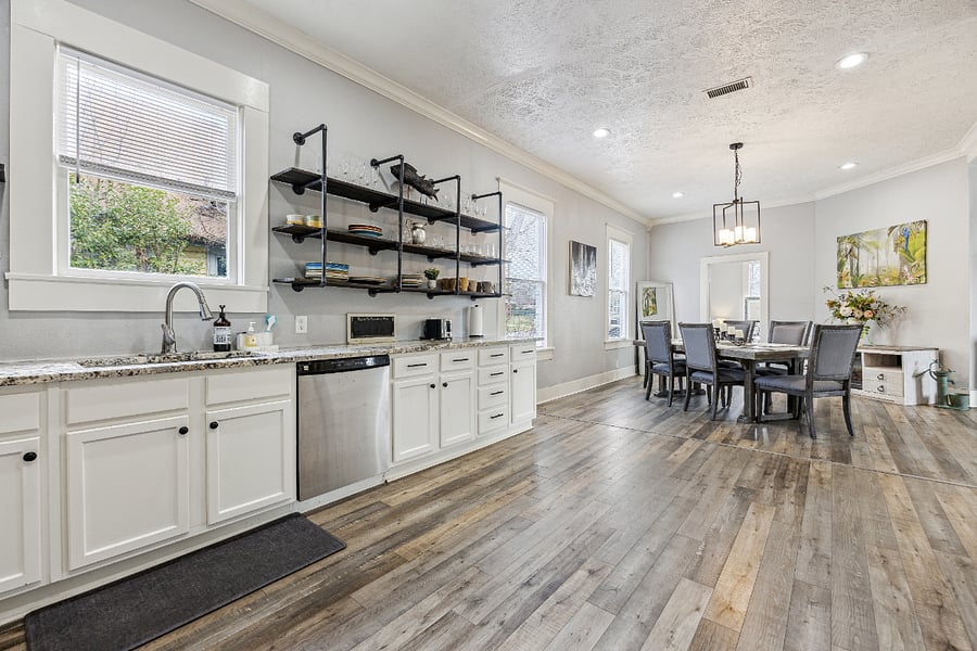 The kitchen is fully stocked for 6-8 guests.