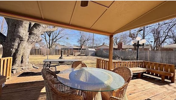 Serene private backyard with large deck