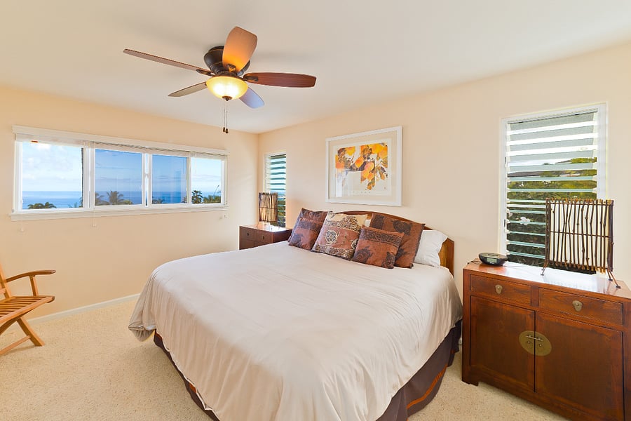 Guest bedroom #1 with King bed and expansive ocean and landscape views
