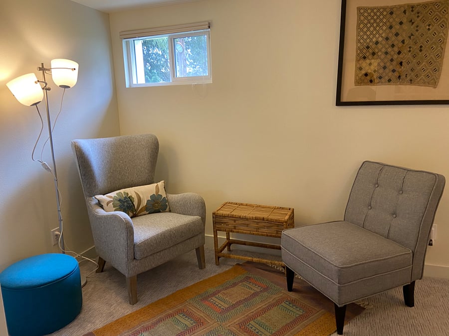 Two cozy chairs with south-facing window in livingroom