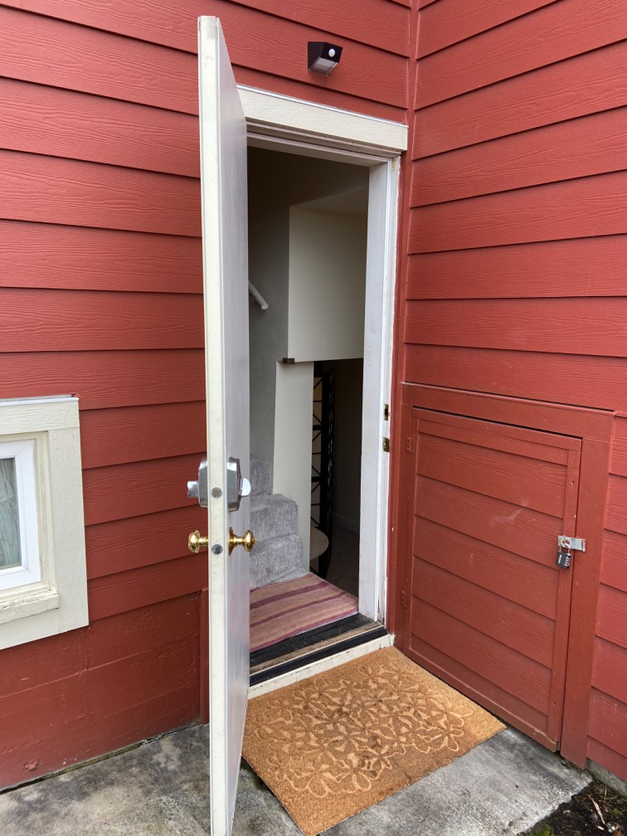 Private back door entrance with numerical key pad