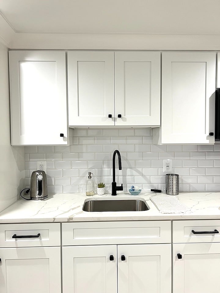kitchen sink and quartz counters