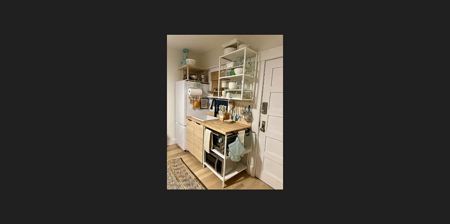 Kitchenette, Full size sink, Breville oven, microwave.