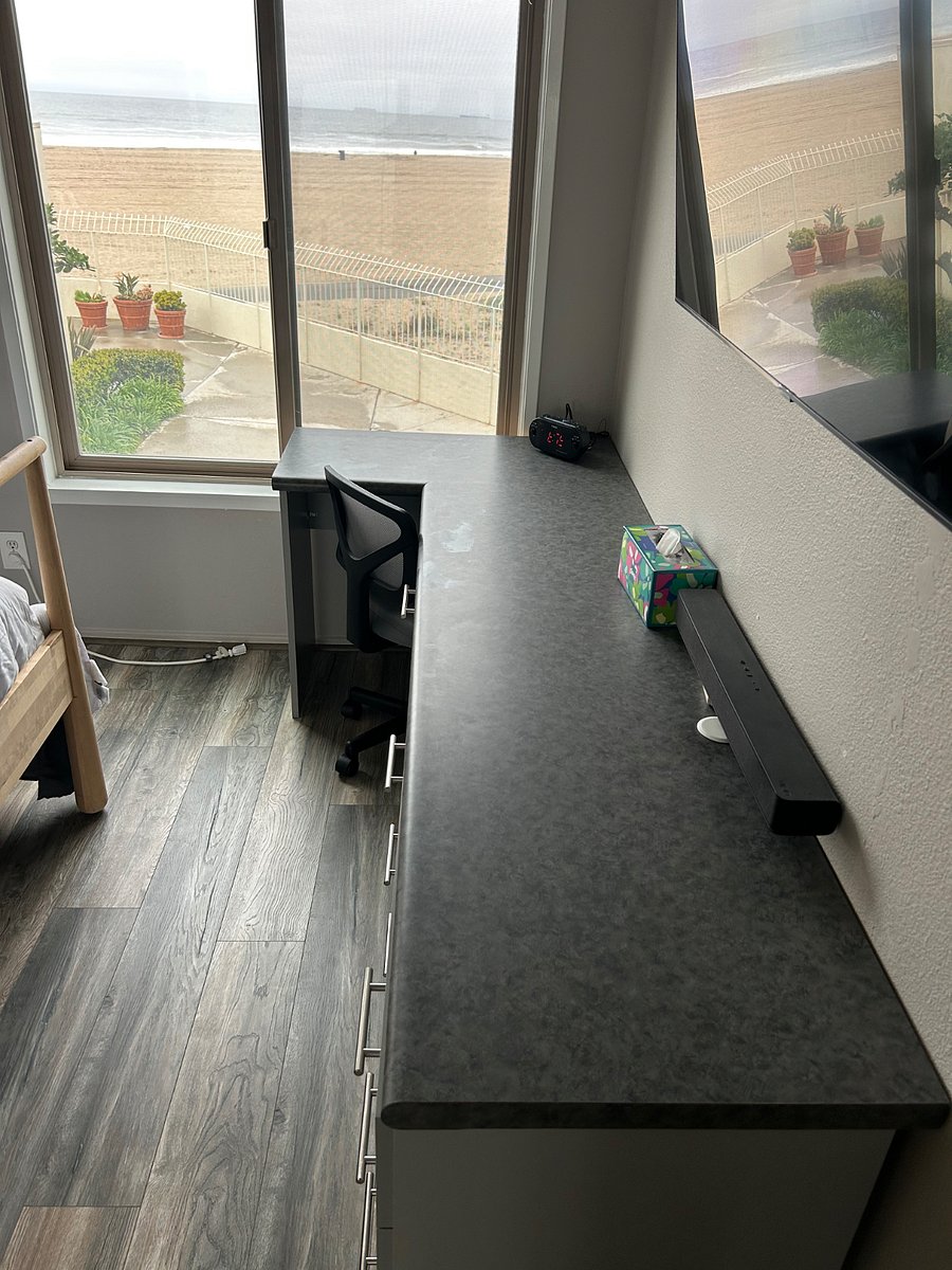 Desk and view of view.