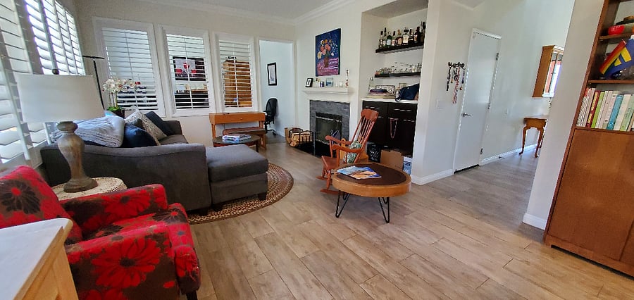 Living room with fireplace - can burn wood and also has gas.