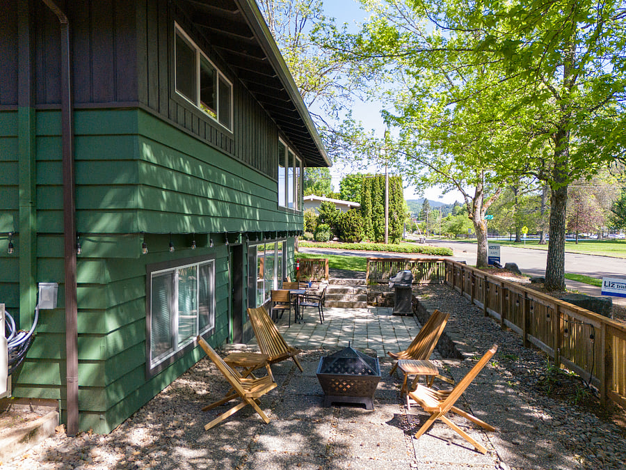 Private patio beside Cloverland Park