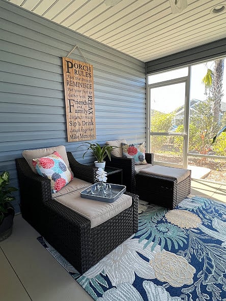 Unwind in this breezy lanai, a perfect place to read a book, do a crossword puzzle or just relax with your favorite adult beverage.