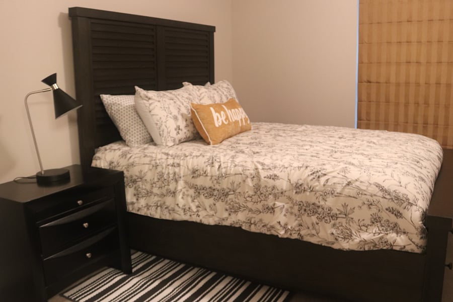 Quality bedding in all sleeping areas. This is the 2nd bedroom with Queen bed. Extra sheets and laundry basket.