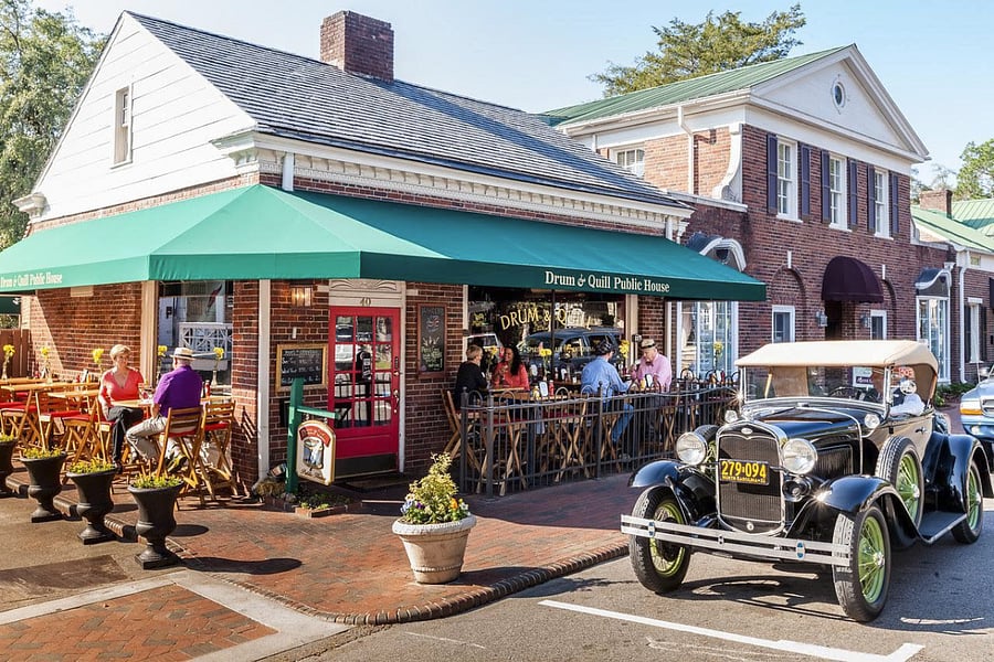 Pinehurst downtown village, no guarantee the vintage car will be there, but the horse and buggy are often seen on their evening carriage rides.