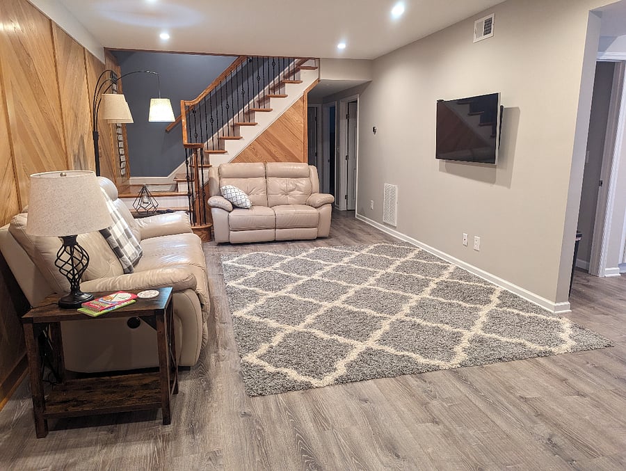 Stairs to upper level with locked door for tenant's privacy.