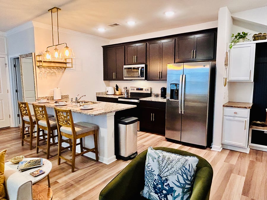 View of kitchen from living area.