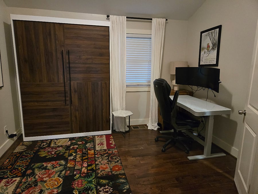 Second bedroom with Queen-size Murphy bed, as well as standing desk with ultra-wide monitor, ergonomic office chair, and reliable Google fiber internet.