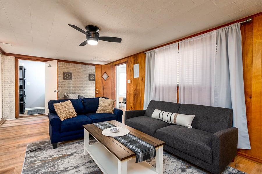 Family Room: 43" TV and a fire place