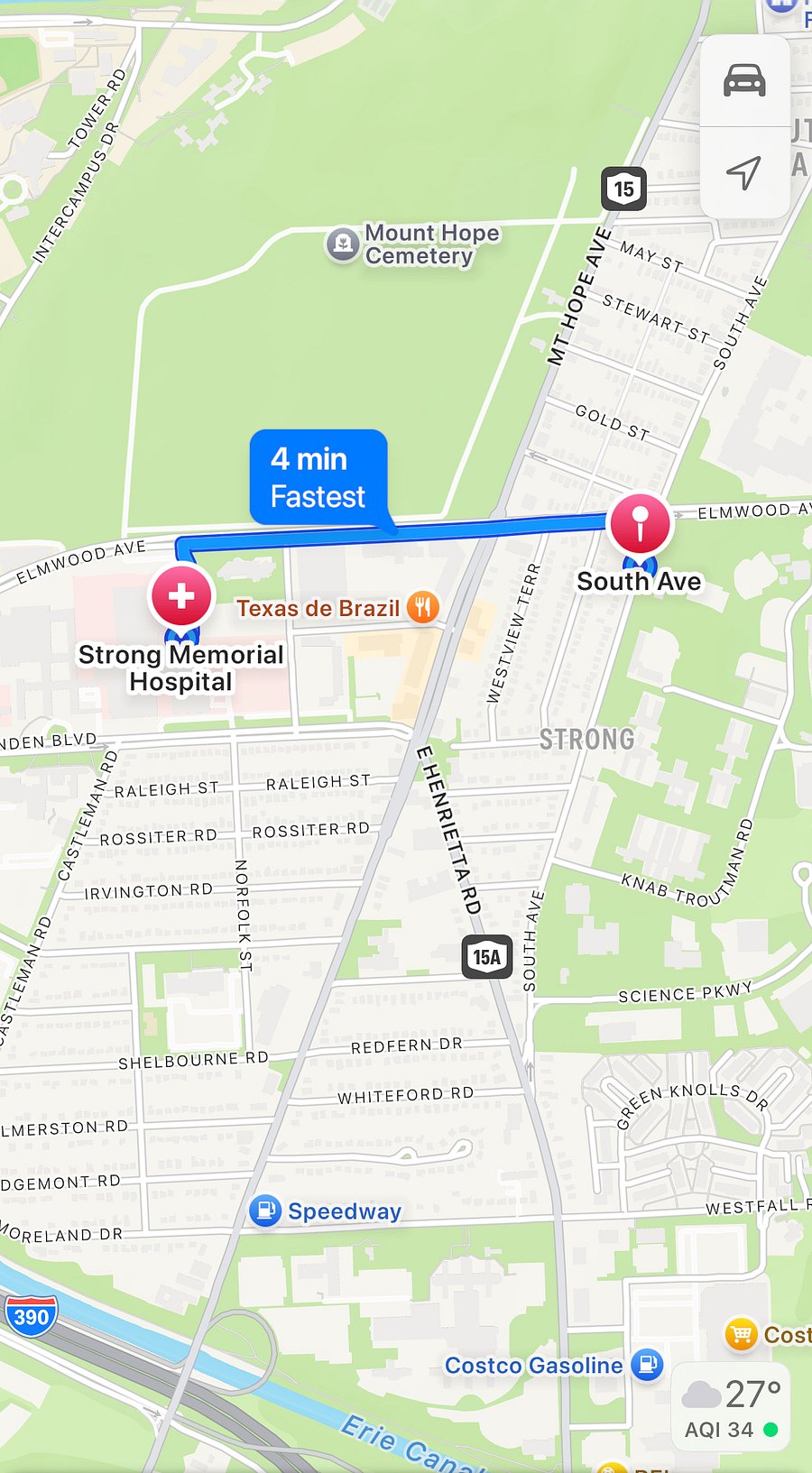South Ave to Strong Memorial Hospital