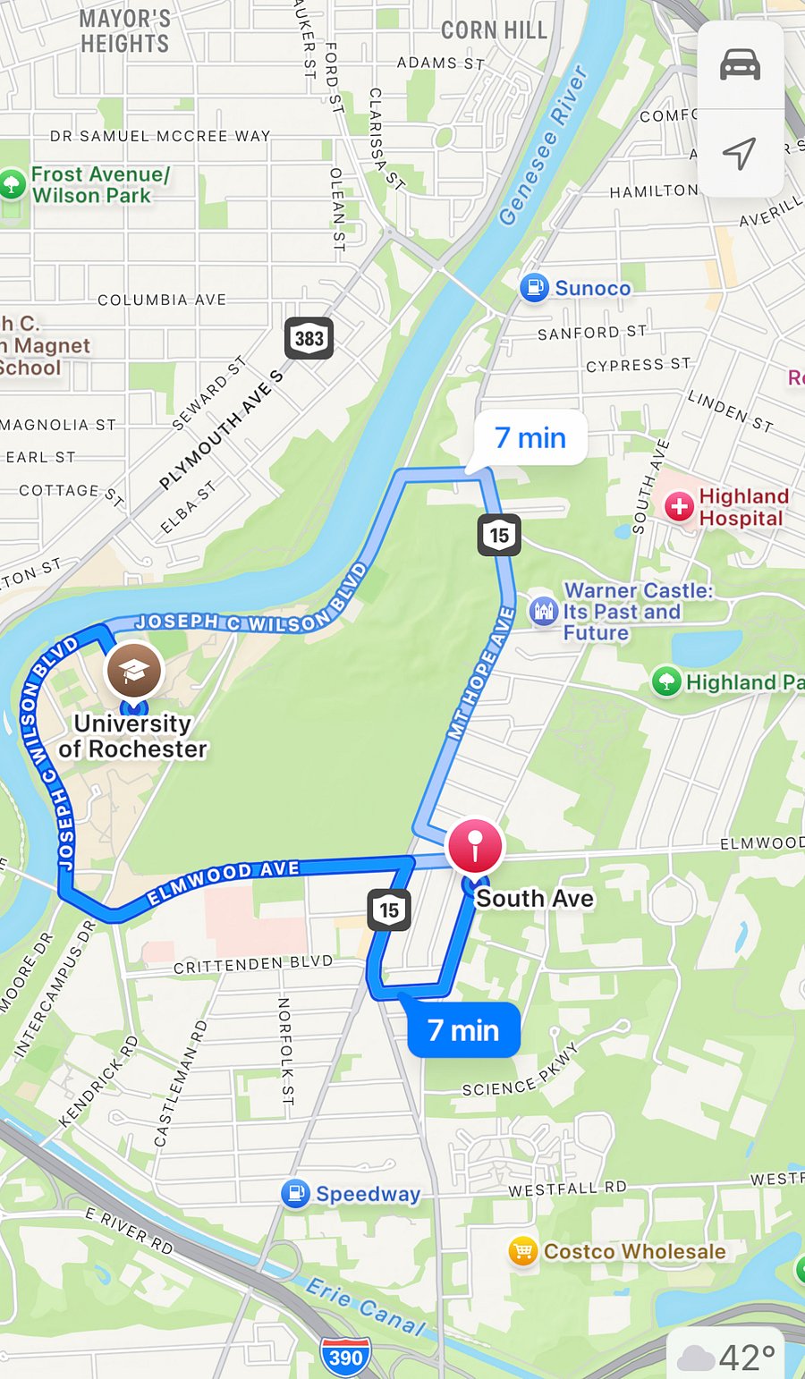 South Ave to University of Rochester