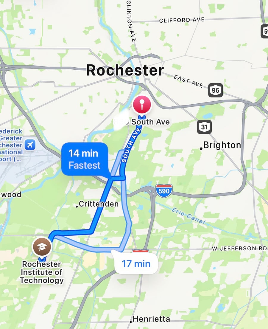 South Ave to Rochester Institute of Technology (RIT)
