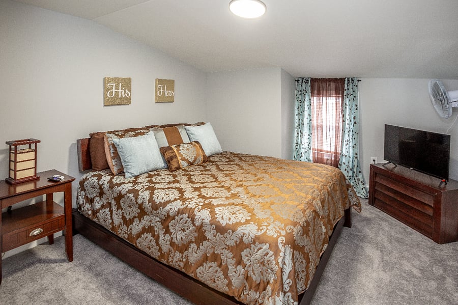 Call down in the brown 3rd floor bedroom