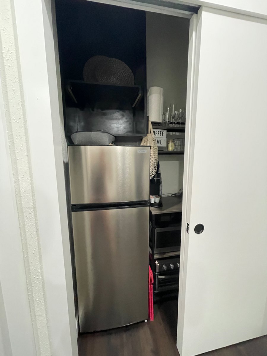 Nice size fridge & freezer with storage cabinet