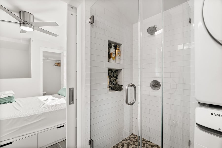 Tiled shower.