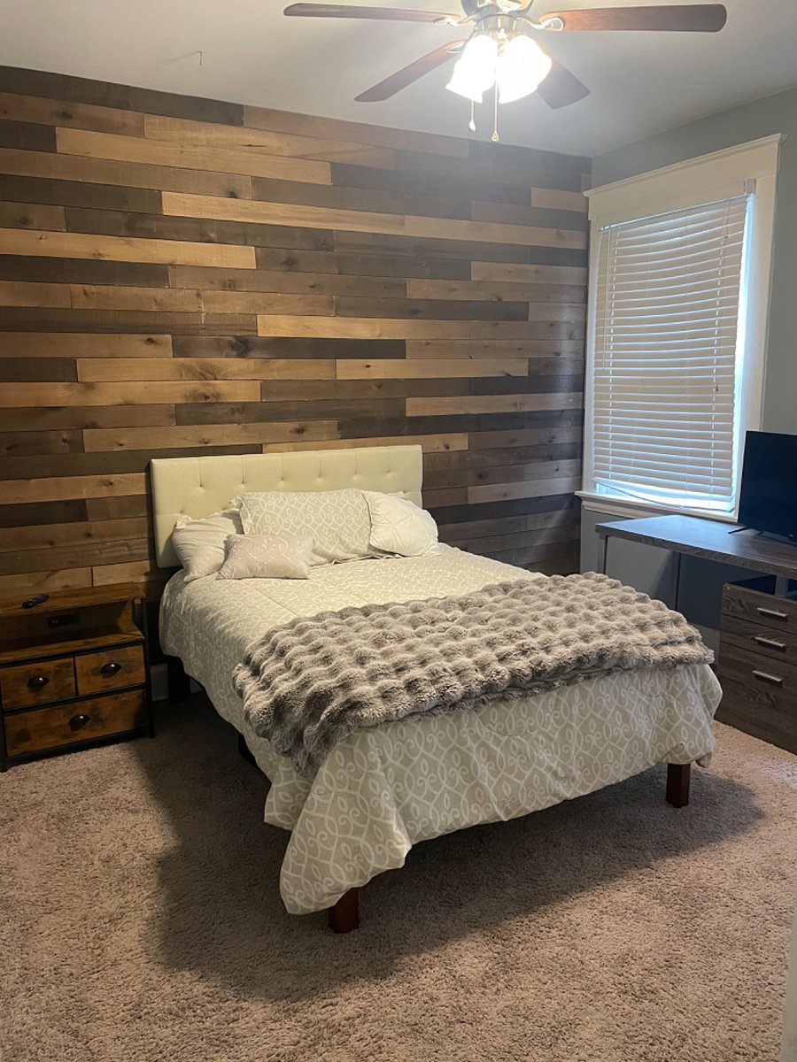 Bedroom #1: comes with the following: ceiling fan, smart tv, night stand with charger, hamper with lid, closet space, desk