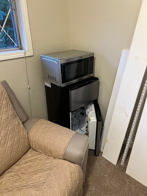 Personal refrigerator and microwave with personal dishes