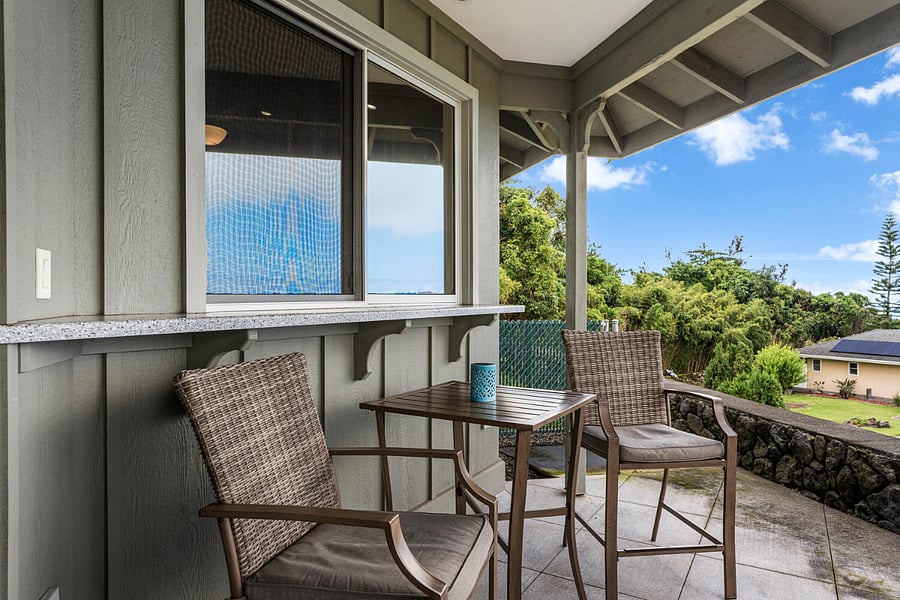 High-top seating and table in main lanai
