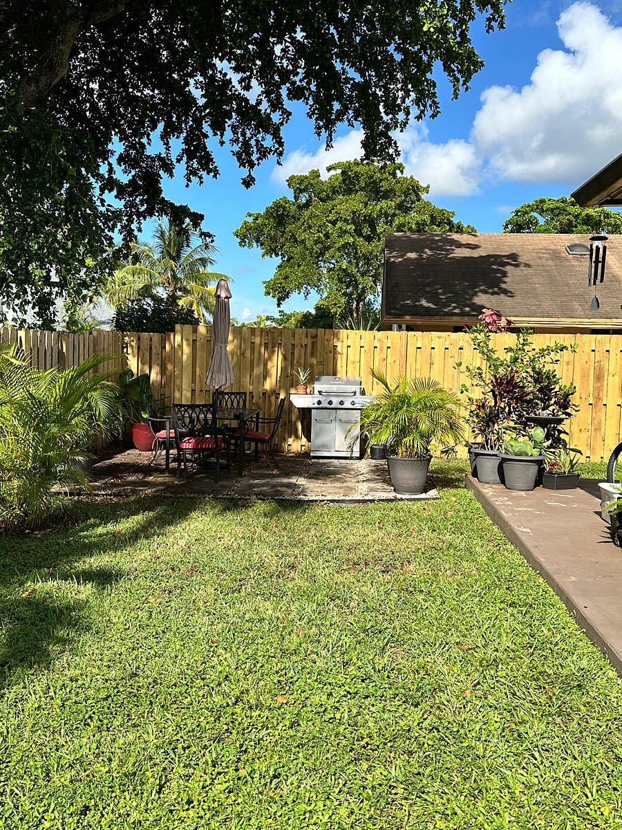 One of two patios with grill